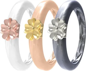 Zollen Silicone Rings for Women 1/3 Packs Silicone Wedding Bands - Flower Shape - Rubber Rings Women Flower Collection