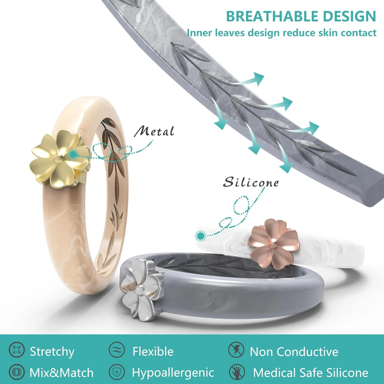 Zollen Silicone Rings for Women 1/3 Packs Silicone Wedding Bands - Flower Shape - Rubber Rings Women Flower Collection