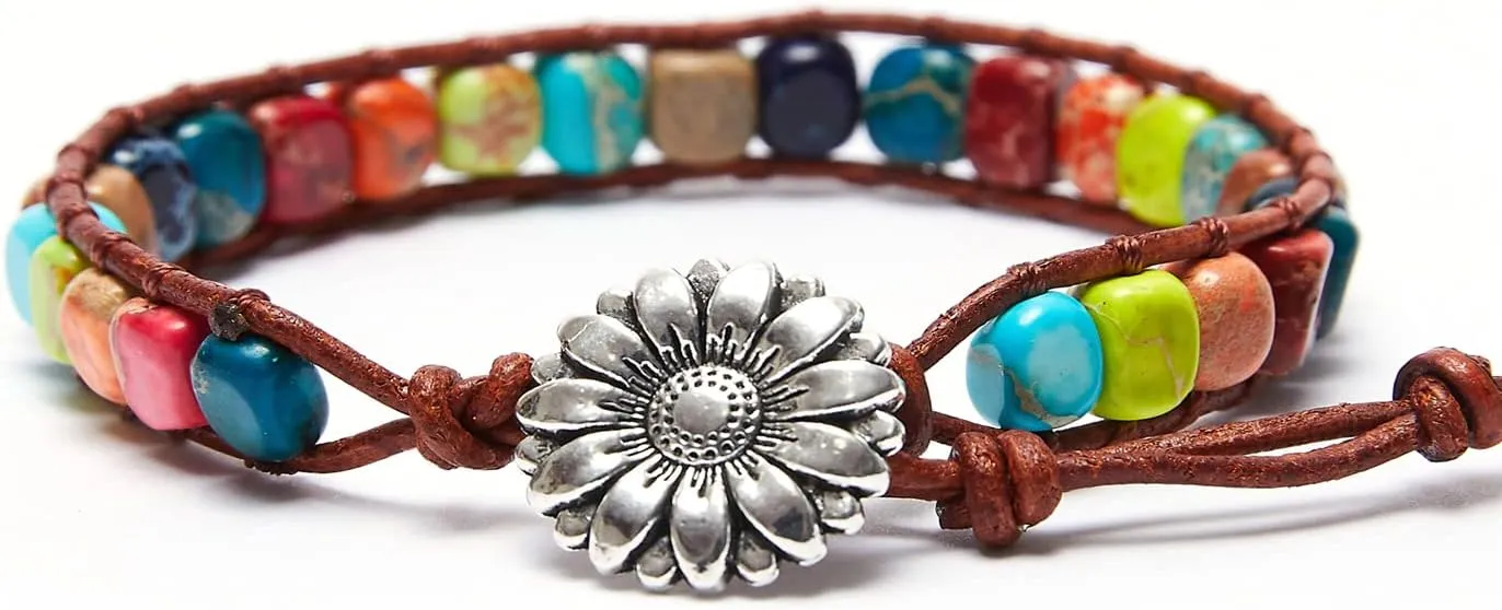 ZOSOJONA 7 Chakra Bracelet Bohemian Handmade Leather Wrap Healing Protection Natural Stone Yoga Beaded Bracelets Boho Friendship Jewelry