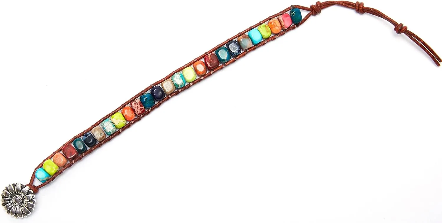 ZOSOJONA 7 Chakra Bracelet Bohemian Handmade Leather Wrap Healing Protection Natural Stone Yoga Beaded Bracelets Boho Friendship Jewelry