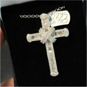 ZZZYW 14K Gold Long Diamond Cross Pendant 925 Sterling Silver Party Wedding Pendants Necklace for Women Men Jewelry Gift (Gem Color : 4)